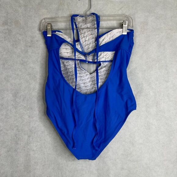 Marilyn Monroe 1 Piece Electric Blue Cutout Embroidered Top Swimsuit Sz Lg - Picture 2 of 10